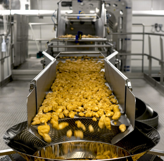 FastBack Horizontal Motion Conveyor conveying chicken nuggets